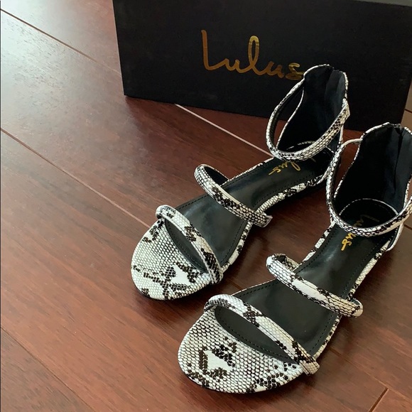 Quin Black and White Snake Flat Sandals - Picture 3 of 6